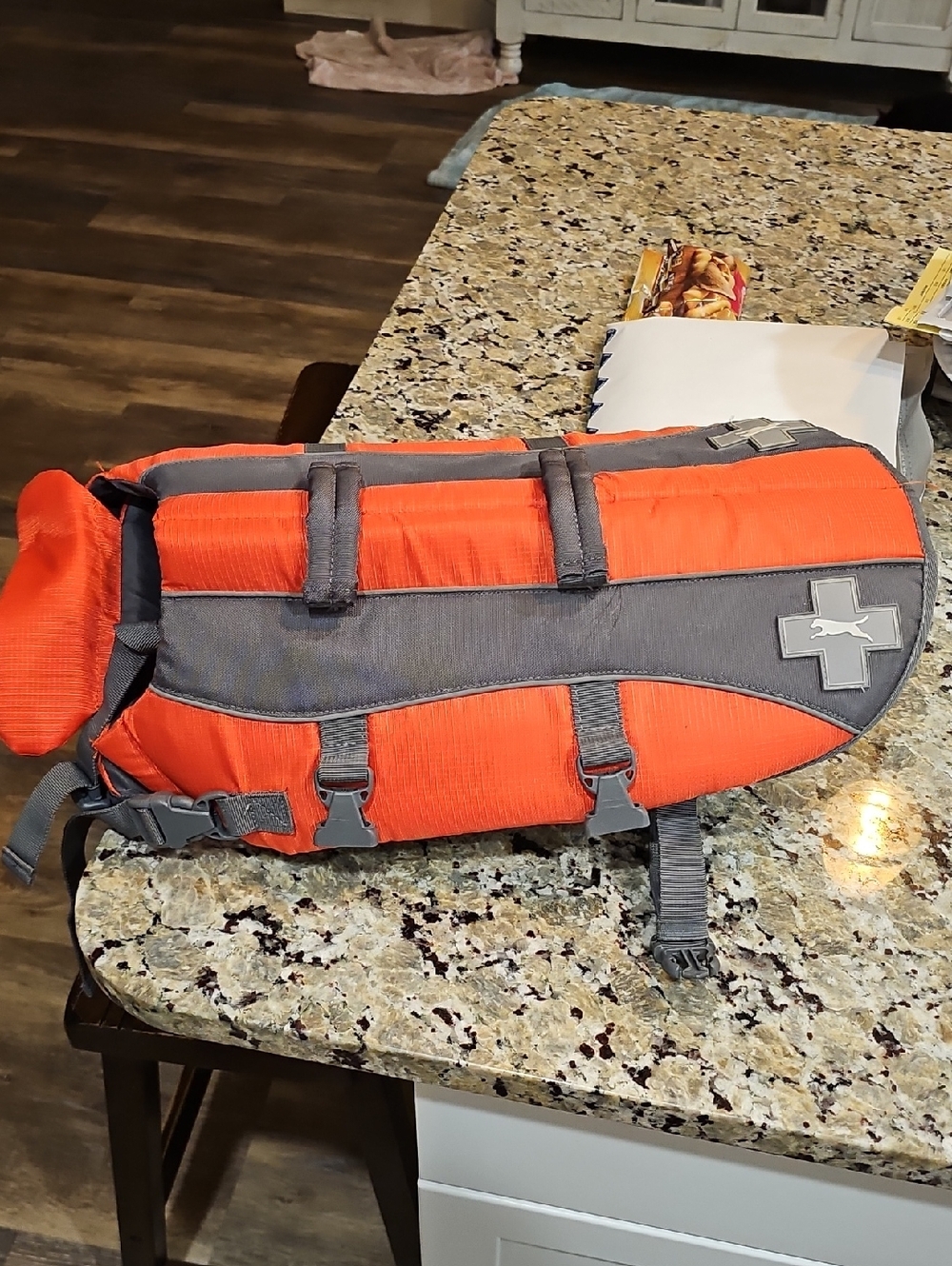 Orange & Gray Dog Life Jacket with Reflective Cross Patch